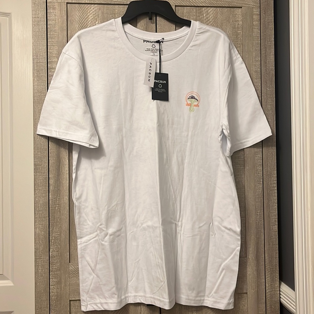 Pacsun self care tee with logo on front and back